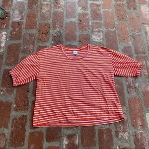 CAbi size small Poolside Orange & white puffy sleeves striped top summer relaxed